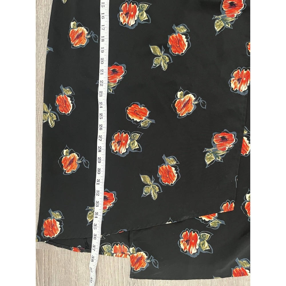 Patricia Jones VTG 90s/Y2K BLACK Floral Silky Asymmetrical Wrap Skirt 12 BOHO - Picture 4 of 5